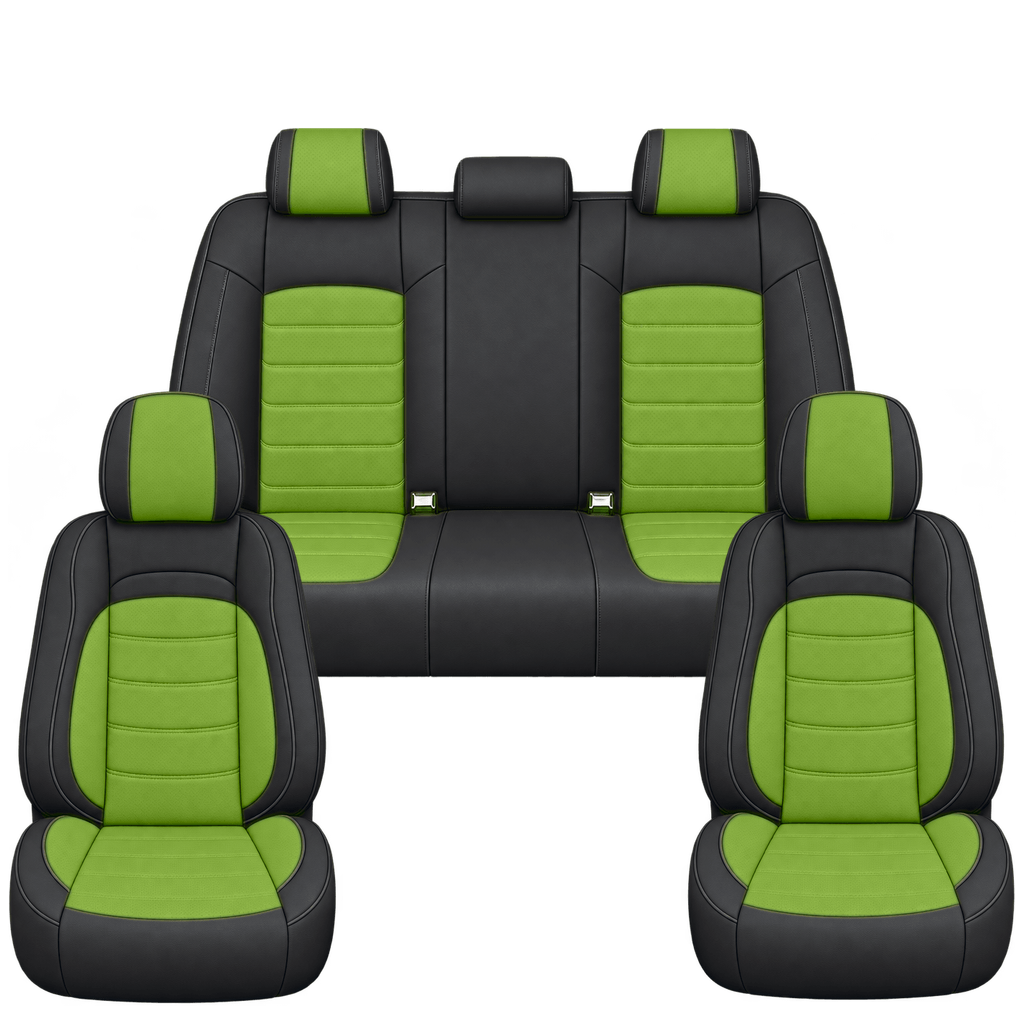 Black & Lime Green Basic custom seat covers, full set