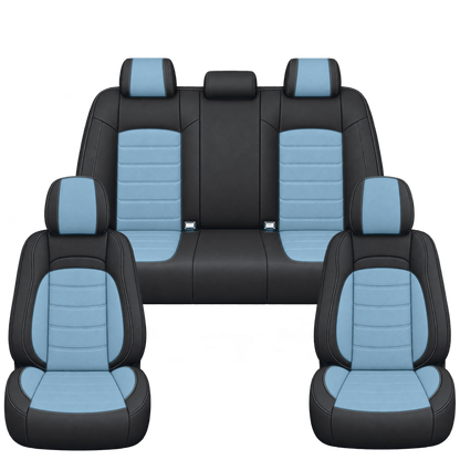 Black & Sky Blue Basic custom seat covers, full set